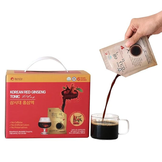 SamSiDae Korean Red Ginseng Tonic – 6-Year Grown Roots with Jujube & Cornus Fruit Extract – Caffeine-Free Herbal Supplement – Supports Energy and Immune Health – 20 Convenient Daily Pouches