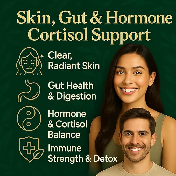 39-in-1 Skin, Gut & Hormone | Cortisol Support – with DIM, Zinc, Probiotics, Ashwagandha, Turmeric & Antioxidants – Clinically-Backed Supplement for Women & Men – Acne, Immune & Detox – 90 Capsules