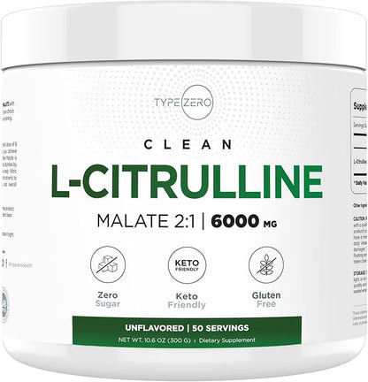 Type Zero L-Citrulline Malate Powder 2:1 6X (300g | 6000mg Per Serving | Unflavored) Ultra Clean L Citrulline, Nitric Oxide Booster, Pre Workout - Nitrous Oxide Vasodilator Supplement