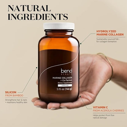 Bend Beauty Marine Collagen + Co-Factors | Unflavored Collagen Powder | Hydrolyzed Collagen Supplement | Fish Collagen Peptides + Silicon + Vitamin C | Supports Healthy Skin, Hair and Nails
