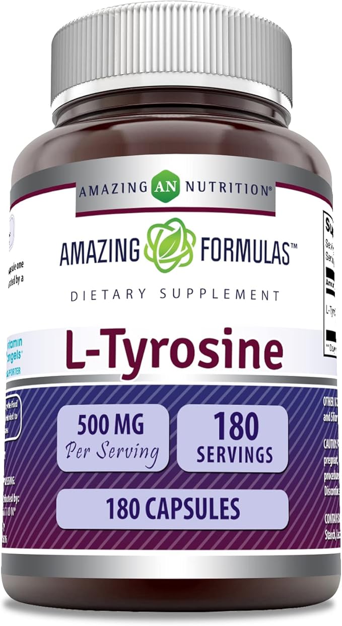 Amazing Formulas L-Tyrosine 500 mg Capsules | Amino Acid Supplement | Non-GMO | Gluten Free | Made in USA (180 Count)