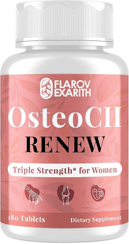 Joint Supplements for Women OsteoCII Renew Triple Strength – Advanced Joint, Bone & Skin Formula – Collagen, Glucosamine, Chondroitin, Calcium, MK-7, Vitamin D3, Hyaluronic Acid, 180 Tablets