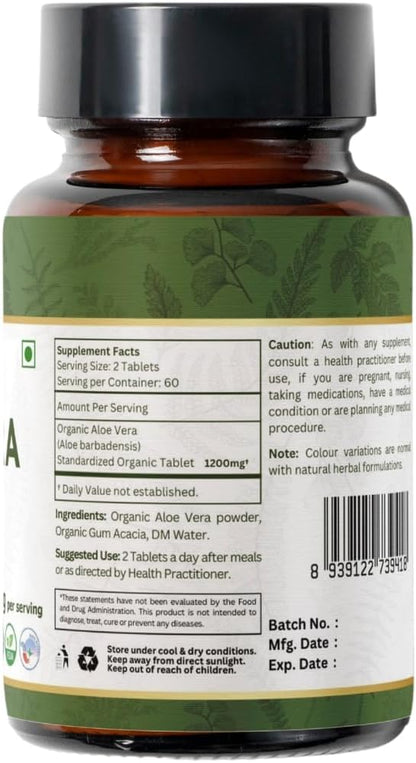 Aloe Vera 120 Tablets | Aloe Barbadensis (Aloe Vera) | USDA Organic Certified | Organic and Natural 120tab - Pack of 2