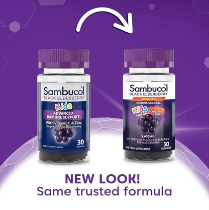 Sambucol Black Elderberry Gummies for Kids - Elderberry Kids Gummies, Kids Elderberry Gummies with Zinc and Vitamin C, Elderberry for Kids - 30 Count