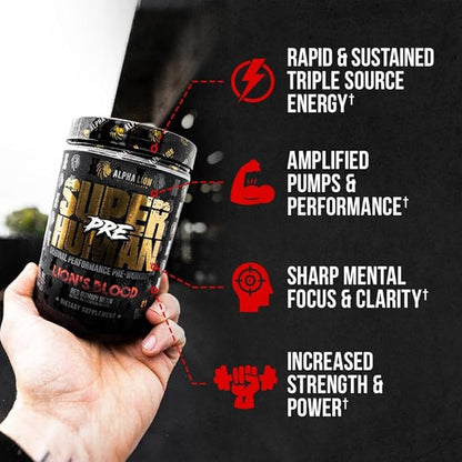 ALPHA LION Pre Workout Powder, Beta Alanine, L-Taurine & Tri-Source Caffeine for Sustained Energy & Focus, Nitric Oxide & Citrulline for Pump (21 Servings, Lion's Blood Flavor), Pack of 1