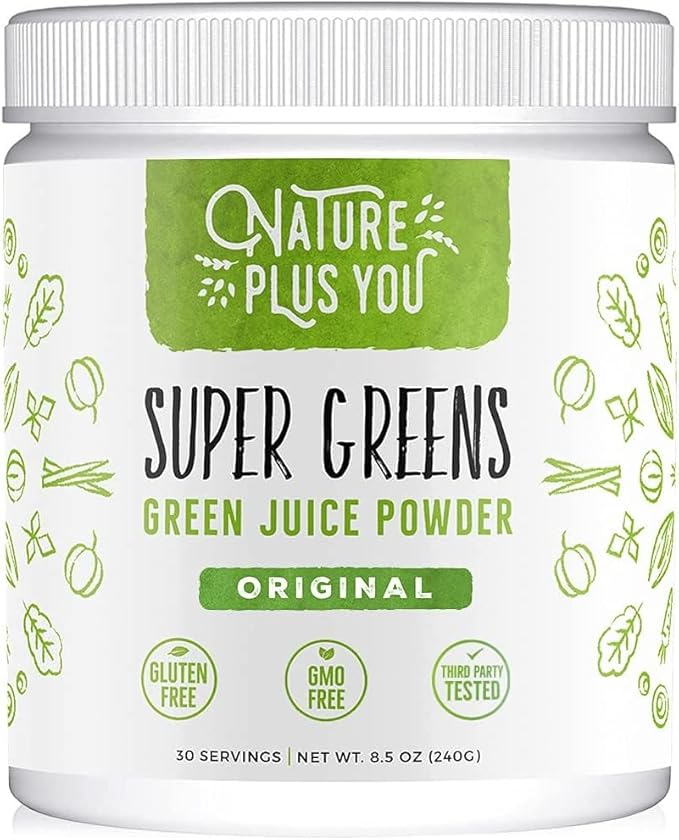 Super Greens Powder Organic Blend: Non-GMO Supplement, Includes Spirulina, Alfalfa, Spinach, Probiotics, Fiber and Digestive Enzymes, No Artificial Sweeteners, 30 Servings