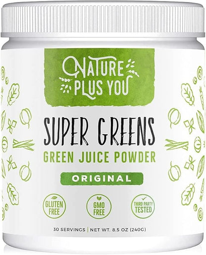 Super Greens Powder Organic Blend: Non-GMO Supplement, Includes Spirulina, Alfalfa, Spinach, Probiotics, Fiber and Digestive Enzymes, No Artificial Sweeteners, 30 Servings