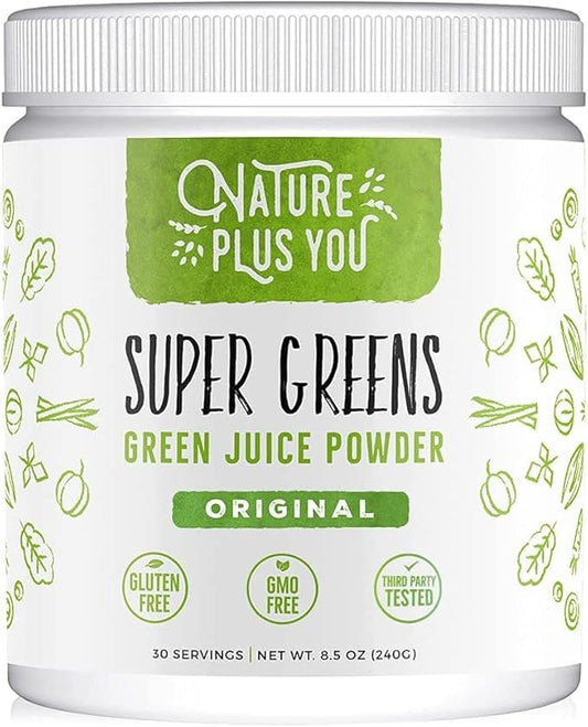 Super Greens Powder Organic Blend: Non-GMO Supplement, Includes Spirulina, Alfalfa, Spinach, Probiotics, Fiber and Digestive Enzymes, No Artificial Sweeteners, 30 Servings