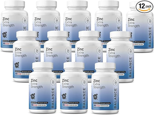 Zinc 50mg, 120 Vegetarian Tablets - Immune Support, Promotes Skin Health & Wound Healing, Extra Strength, Ultra-Absorbable (Pack of 12)