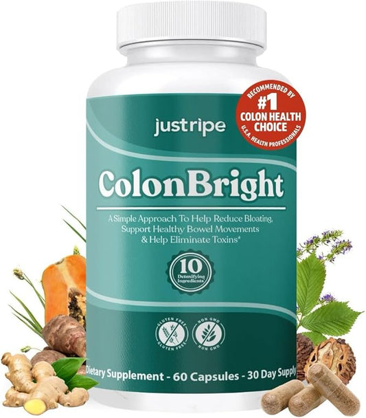 ColonBright Psyllium Husk Powder Colon Cleanser - Colon Cleanse for Constipation Relief, Bloating Relief & Gut Health, Vegan, Gluten Free Fiber Supplement - Healthy Digestive Function 30 Servings (1)