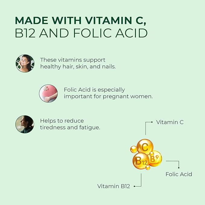 Gentle Iron Supplement for Adults I Iron bisglycinate with Vitamin C, B12, Folic Acid I Supports Red Blood Cell Formation & boosts Immunity - 90 Vegeterian Capsules, Gluten Free