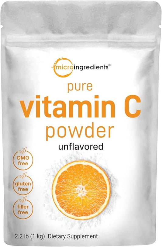Pure Vitamin C Crystal Powder (Water Soluble Vitamin C 1000mg Per Serving), 1 KG (2.2 Pounds), Immune Vitamins and Strong Antioxidant, Pure Ascorbic Acid Powder Supplement