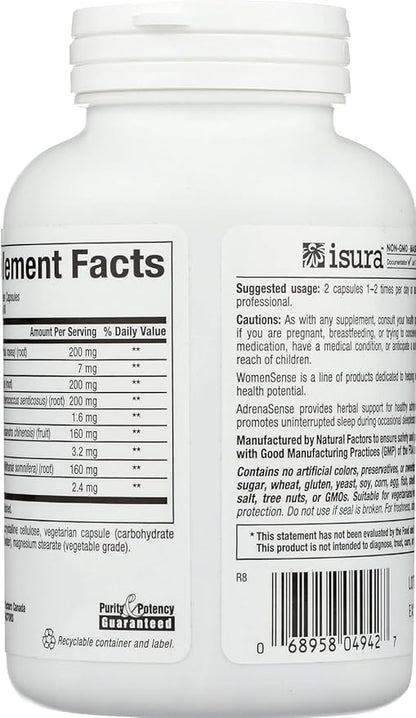 WomenSense AdrenaSense by Natural Factors, AdrenaSense, Herbal Supplement for Adrenal Support and Stress Relief, Vegan, Non-GMO, 120 Capsules