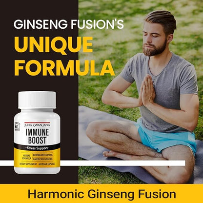 JungKwanJang Immune Boost, Adaptogen Supplement with American and Korean Ginseng Duo for Immunity, Energy, Fights Fatigue, All-Natural, Stress Support for Men and Women Parent (Immune)