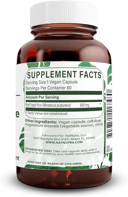 Natural Nutra Red Yeast Rice Extract, Cardiovascular Support, Helps Enhance Immunity, Helps Maintain Body Fats & Heart Health, Improve Digestion, Gluten Free Supplements, 600 mg 60 Capsules (3 Pack)