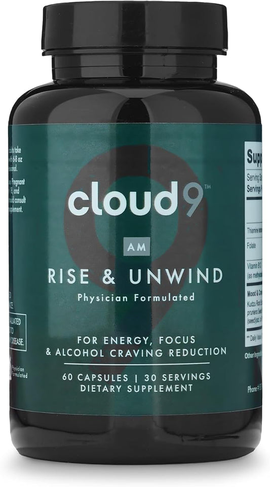 Cloud9 Rise & Unwind AM - Morning Wellness Supplement for Clarity & Vitality with Brain Health Support - Energy Supplement with Essential Nutrients, Adaptogens & Hydration Support for Daily Balance