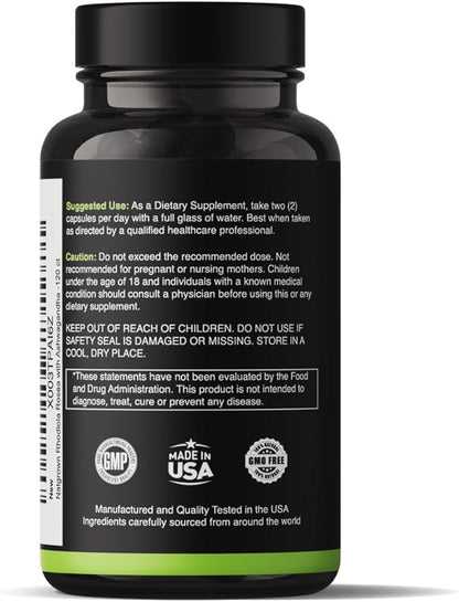 Natgrown Rhodiola Rosea with Ashwagandha Root Extract Capsules - Standardized to 3% Rosavins and 1% Salidroside - 120 Count