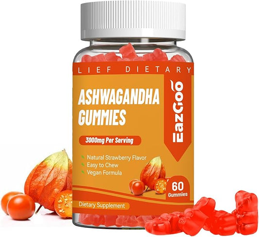 Ashwagandha Gummies & Vitamin D3, 3000mg Extra Strength Ashwagandha Root Extract for Boosts Energy, Immune Support, Non-GMO, Mixed Berry Flavor, 60 Count
