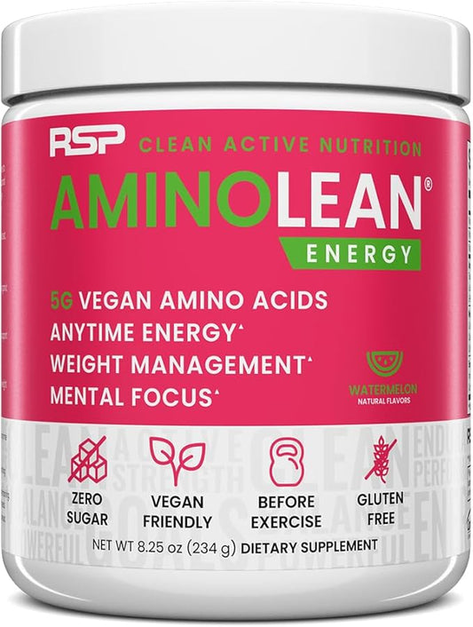RSP Nutrition AminoLean Pre Workout Powder, Amino Energy & Weight Management with BCAA Amino Acids & Natural Caffeine, Preworkout Boost for Men & Women, 30 Serv