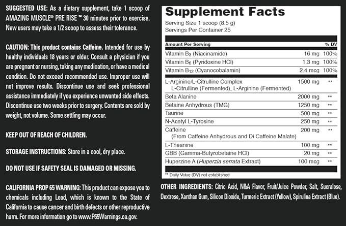 Pre Rise | Pre-Workout Powder Supplement with Caffeine & Beta-Alanine for Men & Women | 25 Servings (25 Servings, Lemon Lime)
