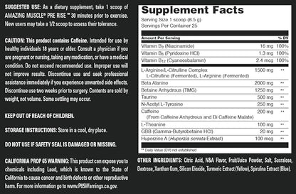 Pre Rise | Pre-Workout Powder Supplement with Caffeine & Beta-Alanine for Men & Women | 25 Servings (25 Servings, Lemon Lime)
