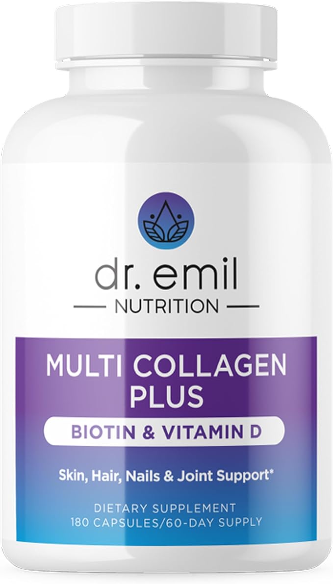 DR. EMIL NUTRITION Multi Collagen Peptides Plus Biotin and Vitamin D - Biotin and Collagen Supplements for Hair Skin and Nails - Biotin Pills for Hair Growth, 60 Servings