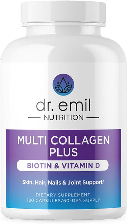 DR. EMIL NUTRITION Multi Collagen Peptides Plus Biotin and Vitamin D - Biotin and Collagen Supplements for Hair Skin and Nails - Biotin Pills for Hair Growth, 60 Servings