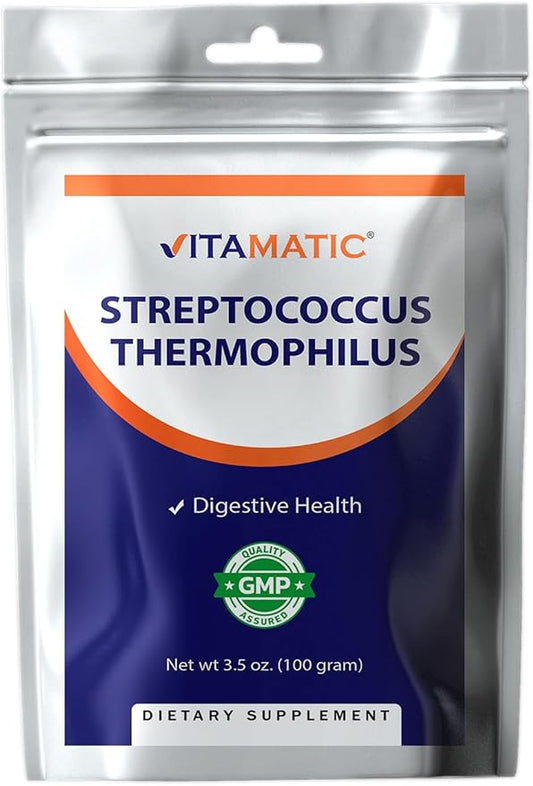 Vitamatic Streptococcus Thermophilus Probiotic Powder - Digestive Health Support - 100 Gram (3.5 OZ) - 100 Servings