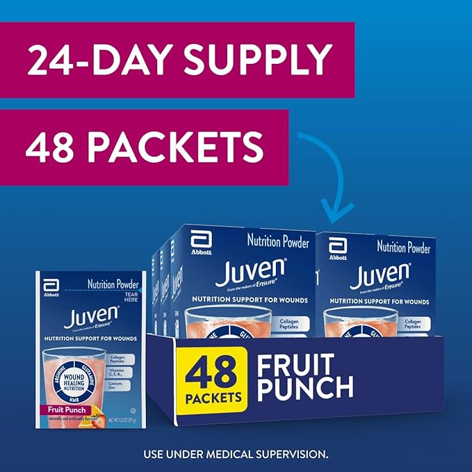 Juven Therapeutic Nutrition Drink Powder Including Collagen Peptides, Amino Acids, and HMB For Wound Healing Support, Fruit Punch, 48 Packets
