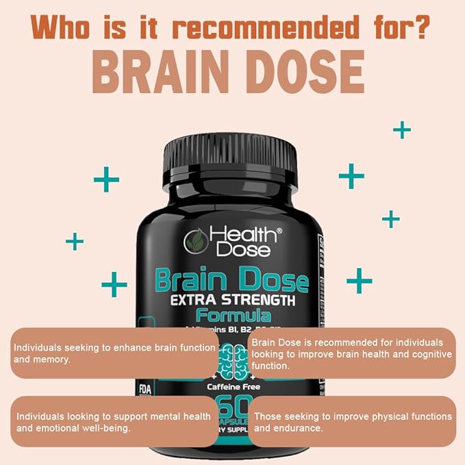 Brain Dose Premium Nootropics - Caffeine-Free Extra Strength Formula for Men & Women - Supports Brain Health, Cognitive Focus & Memory Retention, Pack of 5.
