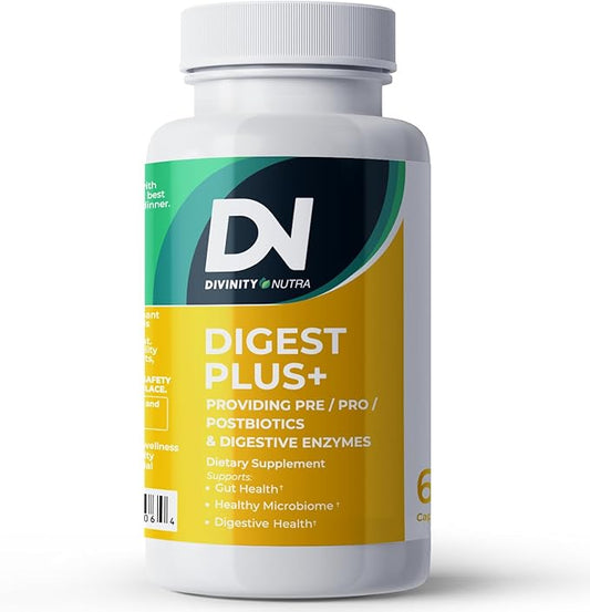 4-in-1 Prebiotic Probiotic & Postbiotic for Women & Men, Complete Gut & Digestive Support Supplement, Pre Post Probiotics & Digestive Enzymes 60 Capsules,Made in USA