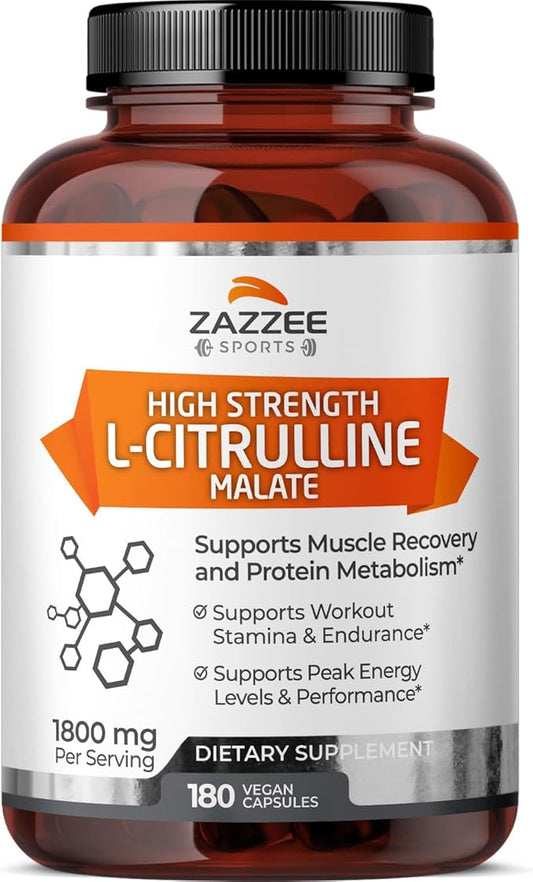 Zazzee High Strength L-Citrulline Malate, 1800 mg per Serving, 180 Vegan Capsules, 60 Day Supply, High Absorption with Superior Free-Form Malate, 100% Vegetarian, All-Natural and Non-GMO