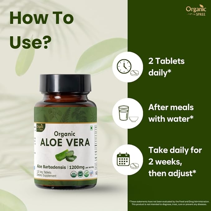 Aloe Vera 120 Tablets | Aloe Barbadensis (Aloe Vera) | USDA Organic Certified | Organic and Natural 120tab - Pack of 2