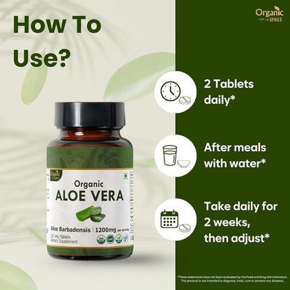 Aloe Vera 120 Tablets | Aloe Barbadensis (Aloe Vera) | USDA Organic Certified | Organic and Natural 120tab