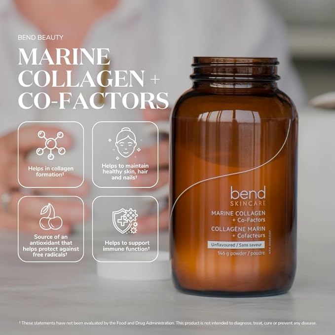 Bend Beauty Marine Collagen + Co-Factors | Unflavored Collagen Powder | Hydrolyzed Collagen Supplement | Fish Collagen Peptides + Silicon + Vitamin C | Supports Healthy Skin, Hair and Nails