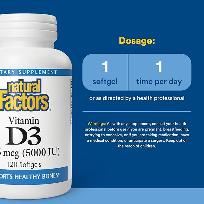 Natural Factors - Vitamin D3 5000 IU, Supports Healthy Bones, 120 Soft Gels