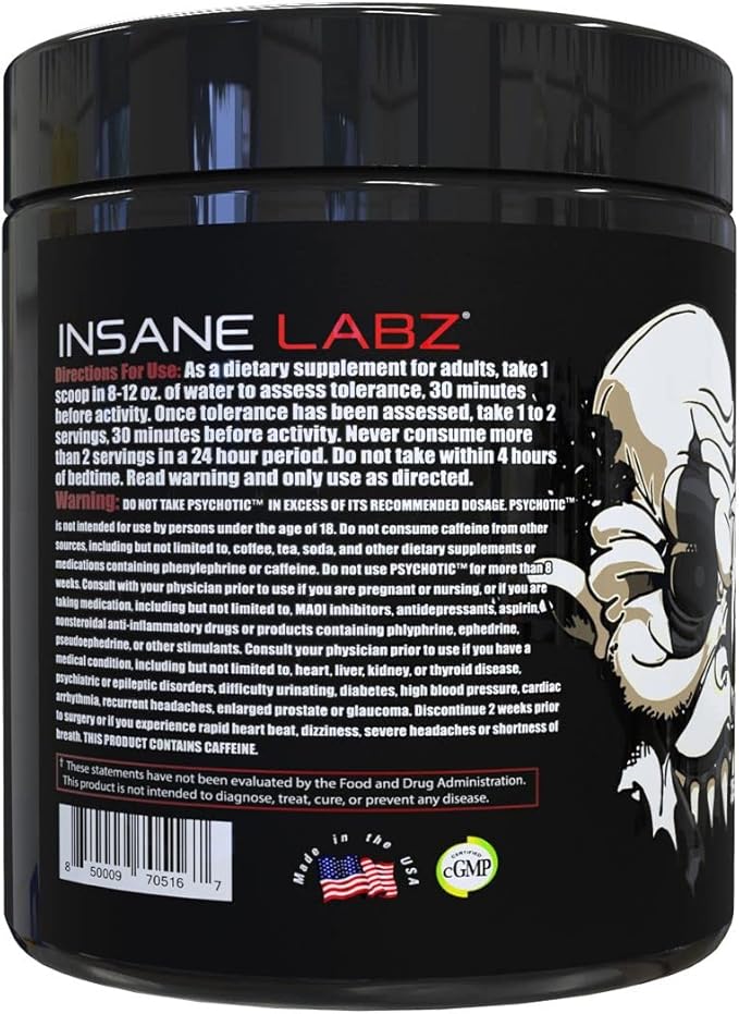 Insane Labz Psychotic Black Edition Mid Stimulant Pre Workout Powder, Energy Focus Pumps, Loaded with Creatine Beta Alanine Taurine Fueled by AMPiberry, 35 Servings (Fruit Punch)