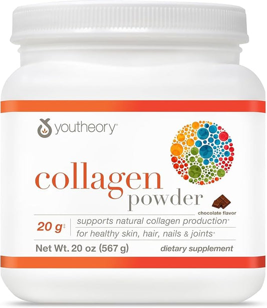 Youtheory Collagen Powder - Premium Collagen Supplement with Vitamin C & Biotin - For Healthy Hair, Skin, Nails & Joints - Hydrolyzed & Highly Absorbable - Dairy, Soy & Gluten Free - Chocolate - 20 oz