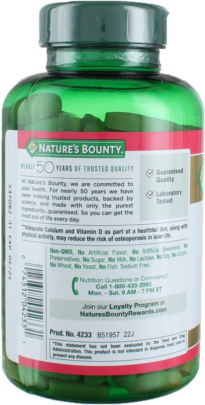 Nature's Bounty 600mg Calcium Carbonate & 800IU Vitamin D3, Supports Immune & Bone Health, 250 Count