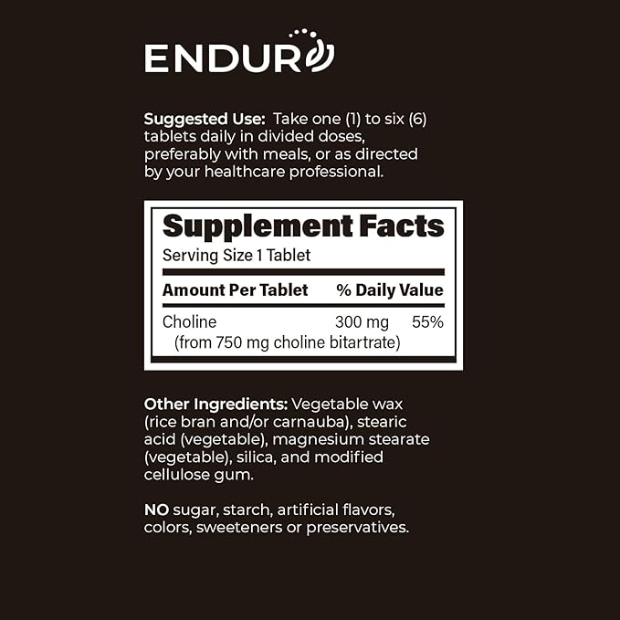 Choline Bitartrate Sustained Release - 300mg 200 Tablet - Promotes Brain Health, Mental Focus & Memory - Prenatal Supplement for Development & Growth - 100% Vegan & Non-GMO Co.