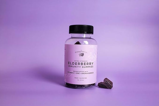 Extra Strength Elderberry Gummies + Aronia Berries with Vitamins C, D,E and Zinc for All-Natural Immune Support, No Artificial Ingredients (60 Count)