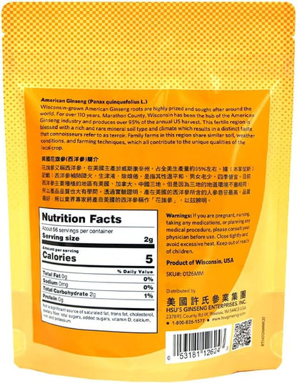Hsu's American Ginseng Slices | Wisconsin-Grown Cultivated | Medium-Small Mixed Slices (126MM) | 4oz Bag