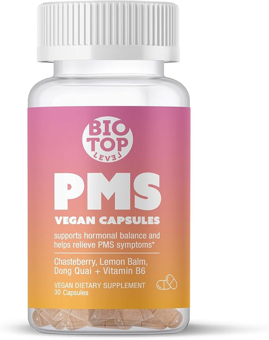 PMS Support Supplement for Women & PMS Relief, Hormone Balance & Menstrual Period Relief for Cramps, Bloating & Mood Swings with Chasteberry, Vitamin B6, Lemon Balm, Dong Quai, 30 Count