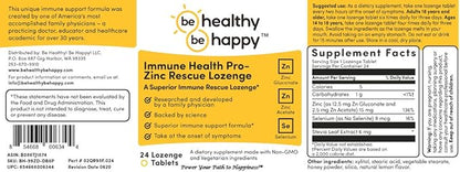 Be Healthy! Be Happy! Immune Health Pro - Zinc Rescue Lozenge Common Cold Relief Formula & Immune System Support 24 Count.
