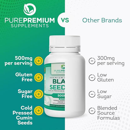 PurePremium Black Seed Oil 500mg - Organic Nigella Sativa Seeds and Cold Pressed Black Cumin Oil Extract - Hair & Skin Supplement for Men and Women - 3 Months Supply - 90 Capsule