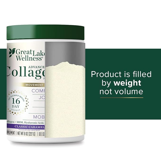 Great Lakes Wellness Movement Boost Advanced Collagen Peptides Powder with MSM, Hyaluronic Acid, Vitamin C - Joint Mobility & Comfort - Caramel Flavored - Non-GMO, Keto, Kosher - 8 oz