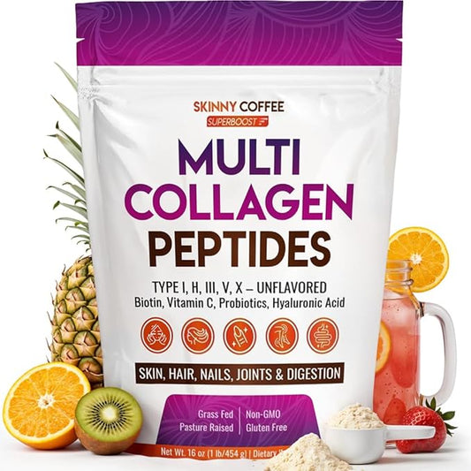 Multi Collagen Peptides - Unflavored Collagen Peptides Protein Powder, Type I,II,III,V,X with Biotin, Hyaluronic Acid, Vitamin C For Women & Men, Supports Skin, Nails & Joint, Non-GMO (41 Servings)