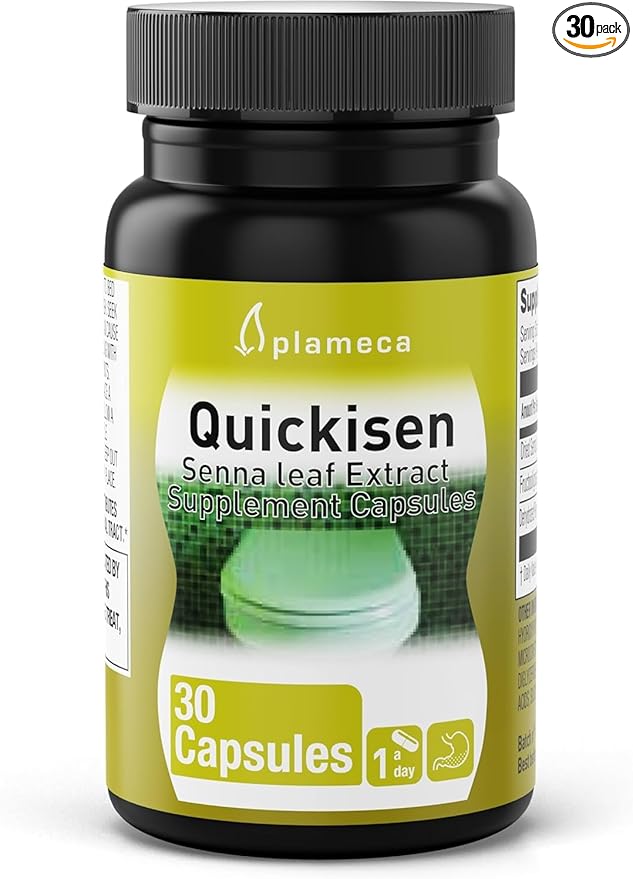 Quickisen Laxative Capsules, Relief from Occasional Constipation, Natural Senna Extract, Supports Intestinal Health, Dietary Supplement Gluten-Free and Dairy-Free, 30 Capsules