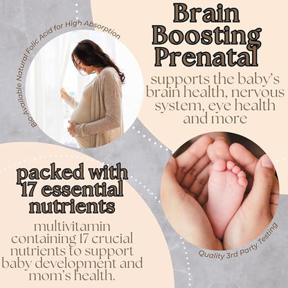 Research Labs Prenatal Vitamins for Women: 6X More Bioavailable Methylated Folate Folic Acid MTHF 5 | Supports Brain Development, Healthy Growth