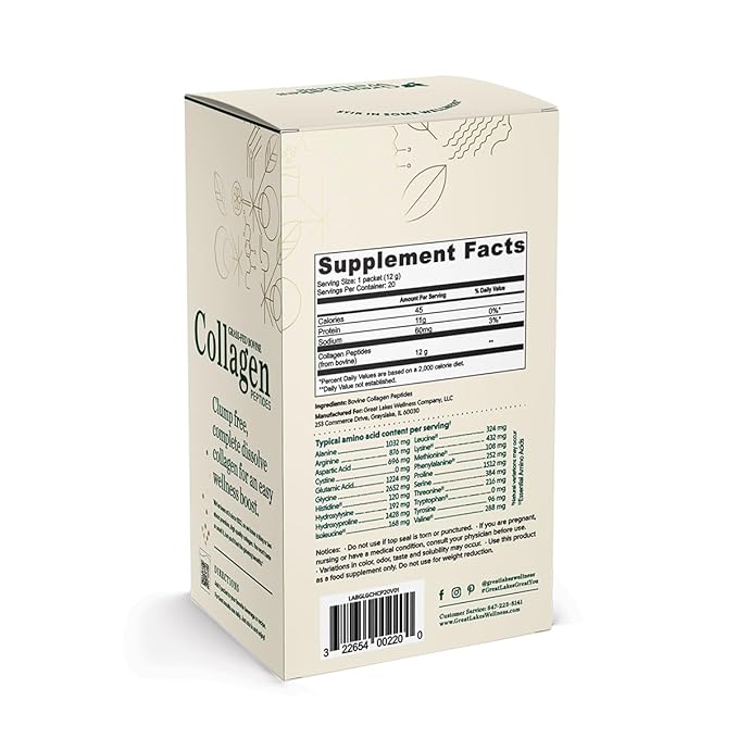 Great Lakes Wellness Collagen Peptides Powder for Skin, Hair, Nails, Joints & Digestion - Unflavored - Quick Dissolve Hydrolyzed, Non-GMO, Keto, Kosher - 20 Sticks